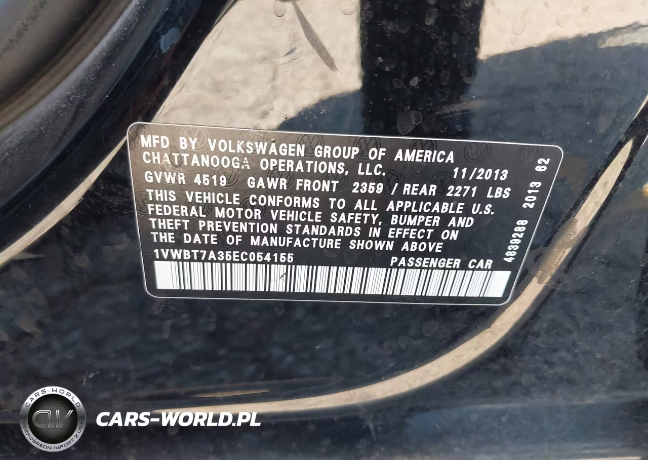 2014 Volkswagen Passat Se VIN:1VWBT7A35EC054155 - 9