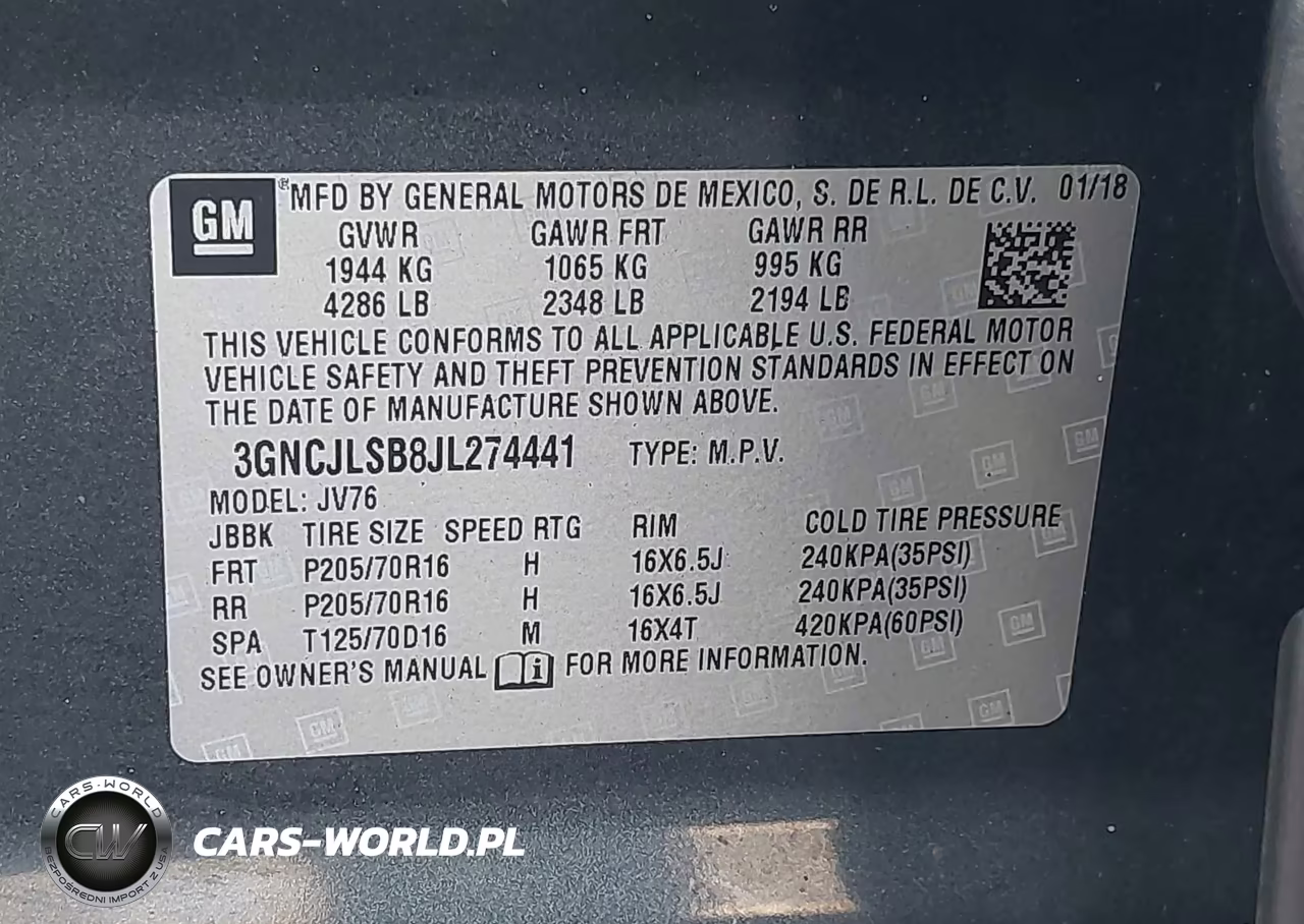 2018 Chevrolet Trax Lt VIN:3GNCJLSB8JL274441 - 9