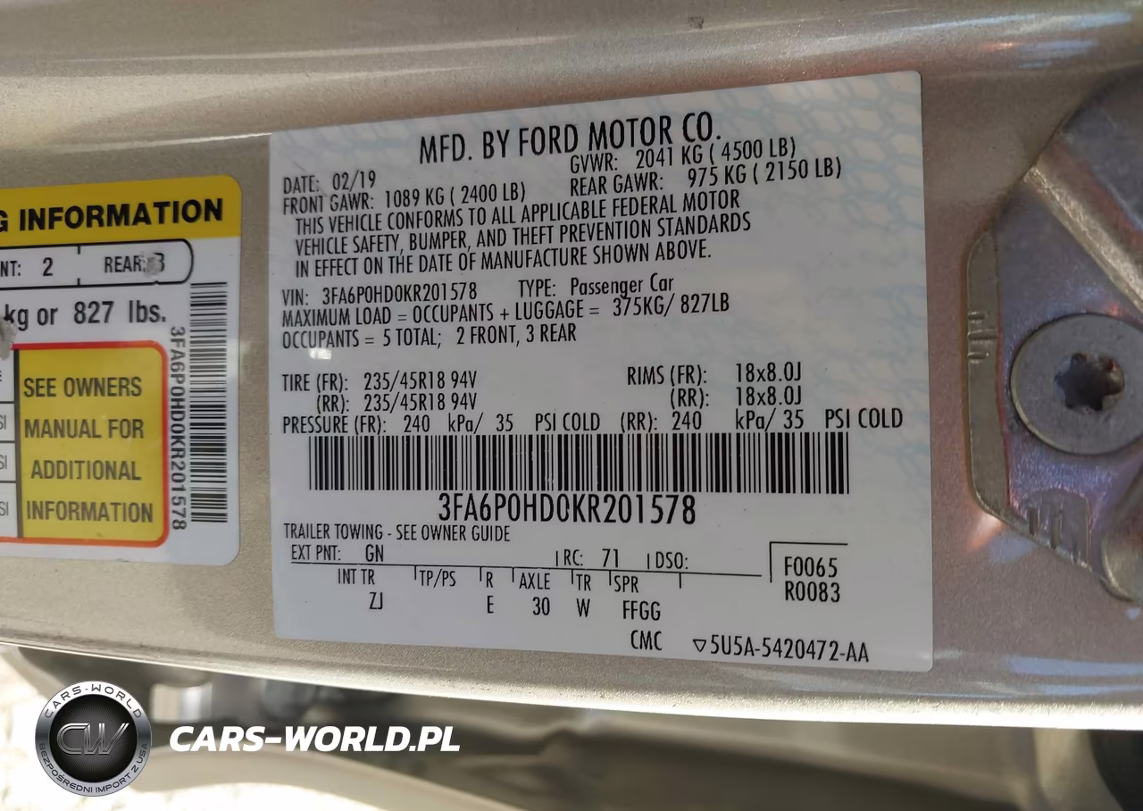 2019 Ford Fusion Se VIN:3FA6P0HD0KR201578 - 9