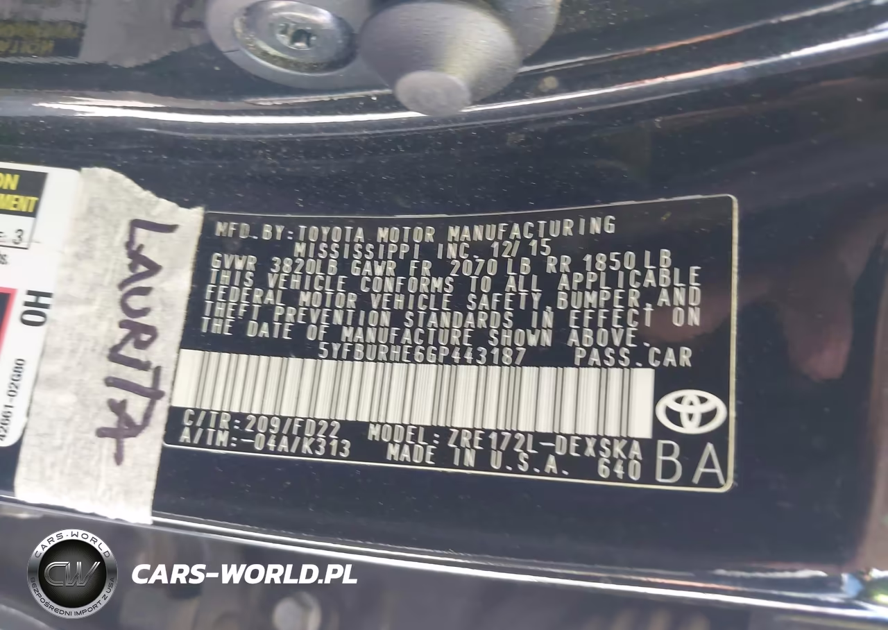 2016 Toyota Corolla S Plus VIN:5YFBURHE6GP443187 - 9