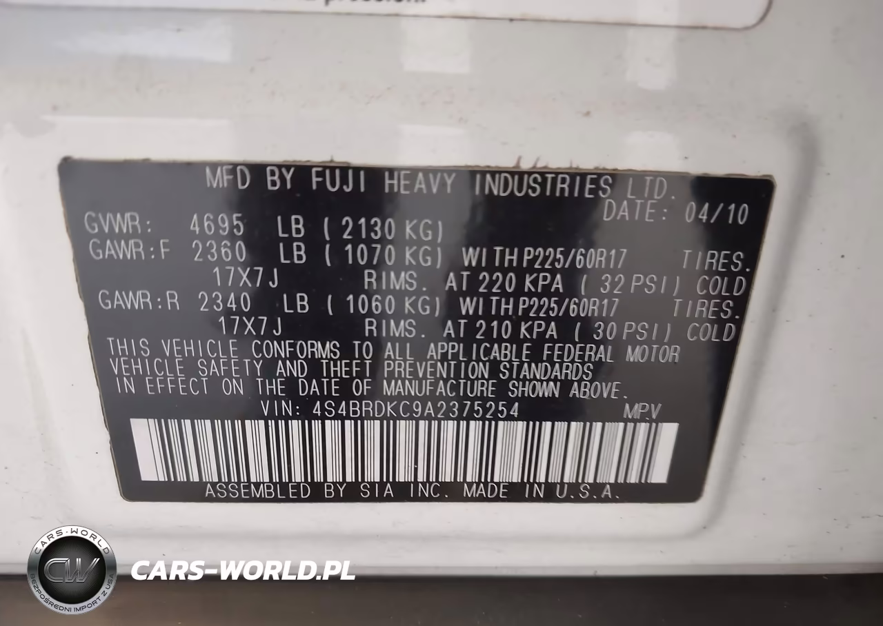 2010 Subaru Outback 3.6R Limited VIN:4S4BRDKC9A2375254 - 9