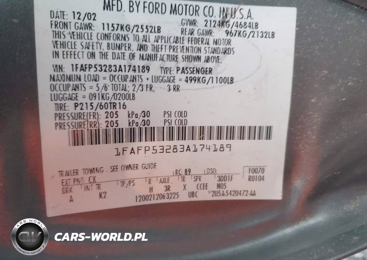 2003 Ford Taurus Se VIN:1FAFP53283A174189 - 9