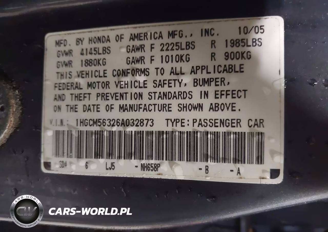 2006 Honda Accord VIN:1HGCM56326A032873 - 9