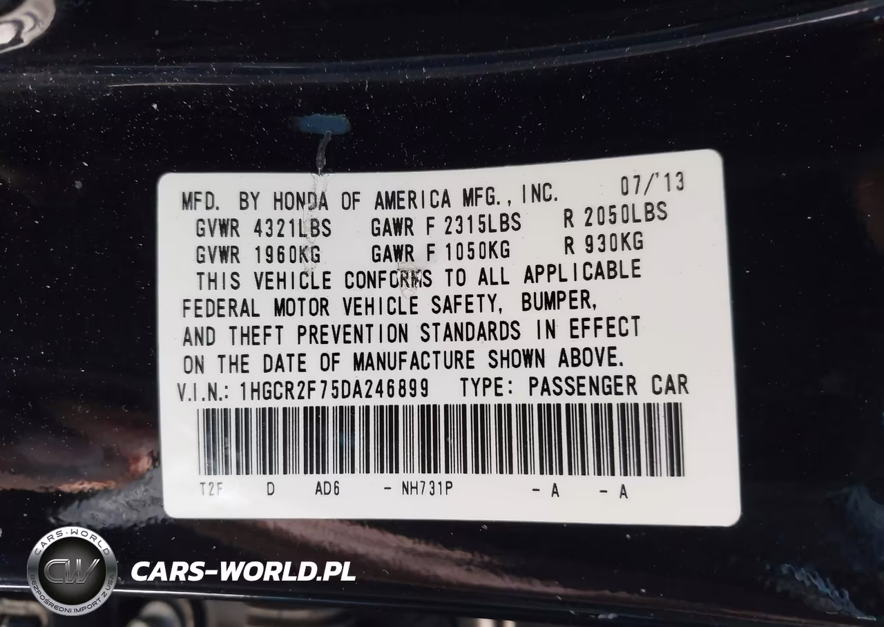 2013 Honda Accord Ex VIN:1HGCR2F75DA246899 - 9