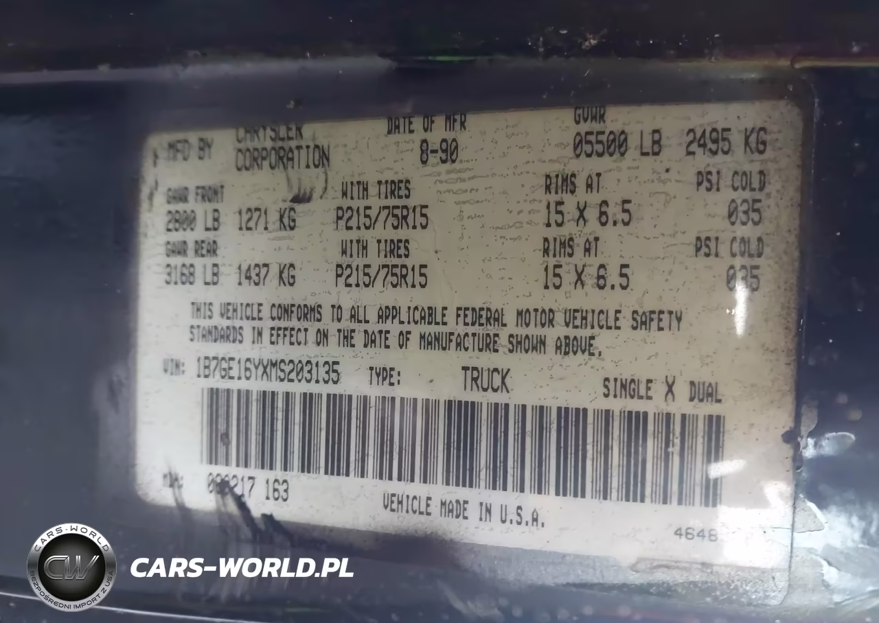 1991 Dodge D-Series D150 VIN:1B7GE16YXMS203135 - 9
