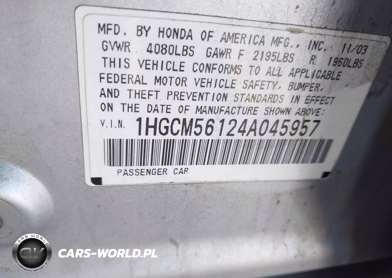 2004 Honda Accord 2.4 Dx VIN:1HGCM56124A045957 - 9