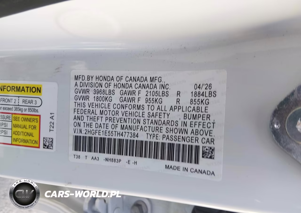 2026 Honda Civic Si Sedan VIN:2HGFE1E55TH477384 - 9
