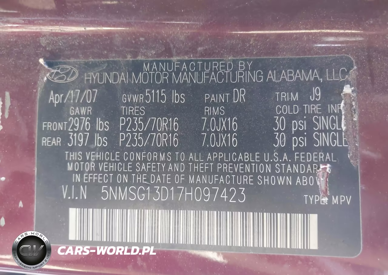 2007 Hyundai Santa Fe Gls VIN:5NMSG13D17H097423 - 9