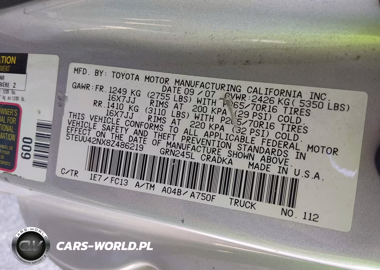 2008 Toyota Tacoma Base V6 VIN:5TEUU42NX8Z486219 - 9