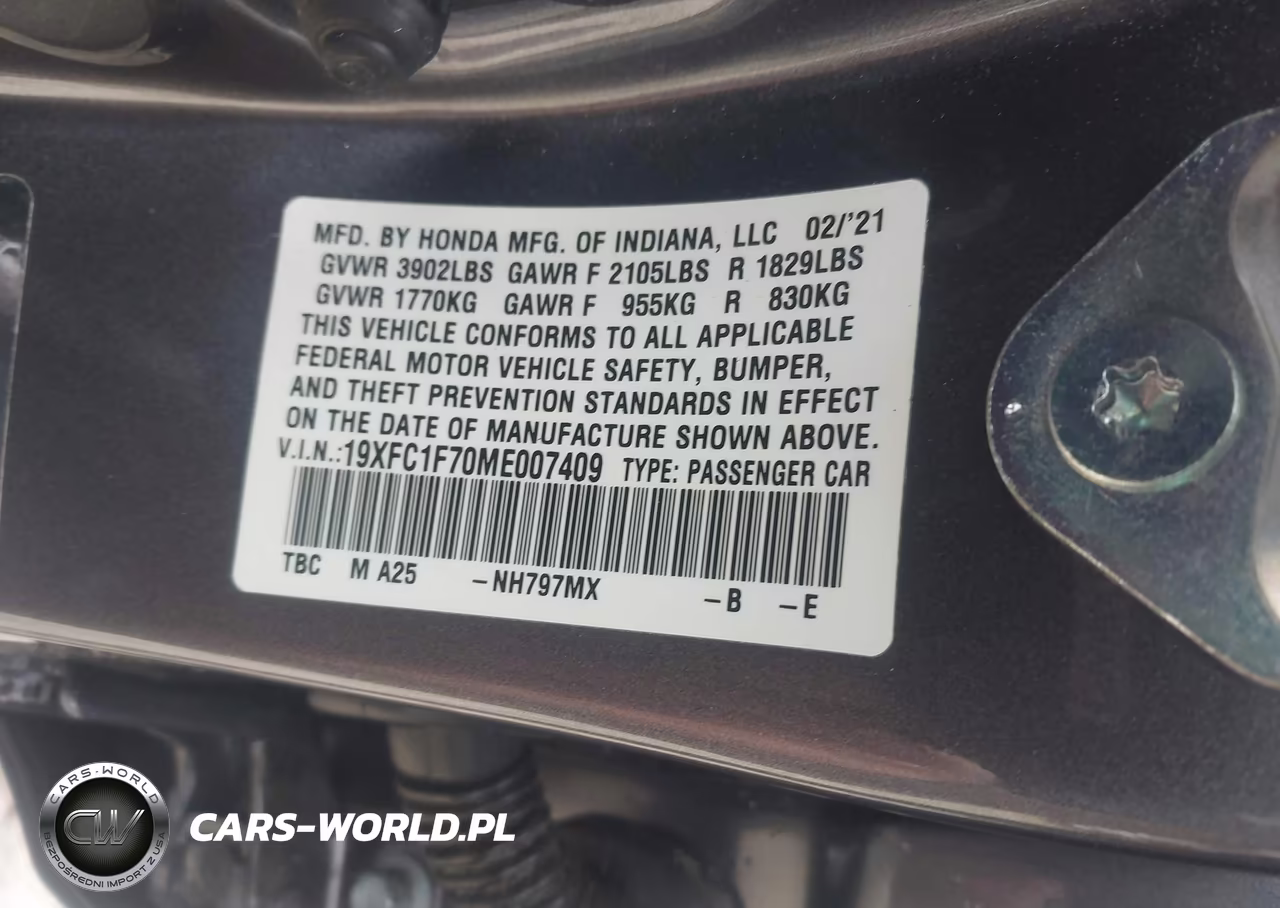 2021 Honda Civic Ex-L VIN:19XFC1F70ME007409 - 9