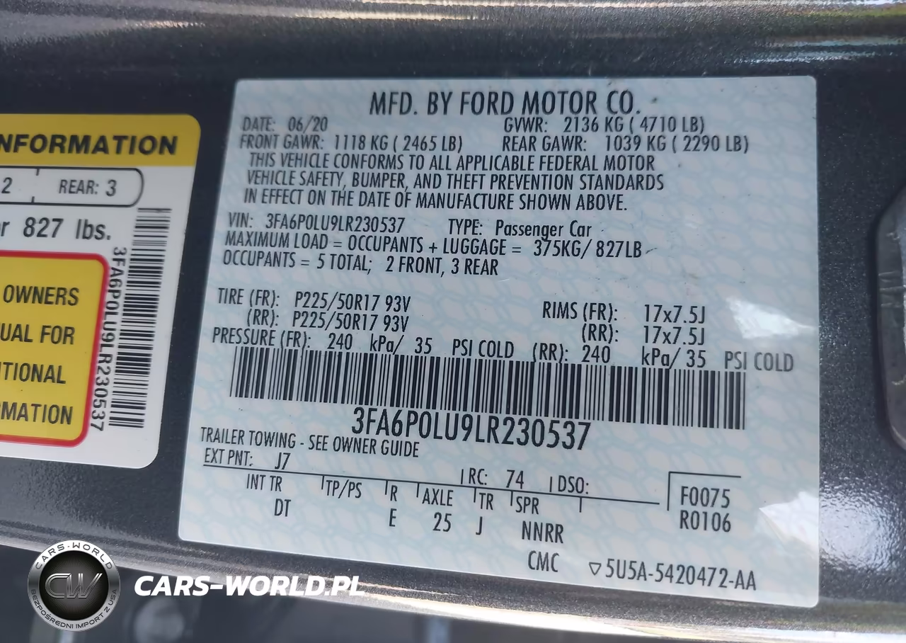 2020 Ford Fusion Hybrid Se VIN:3FA6P0LU9LR230537 - 9