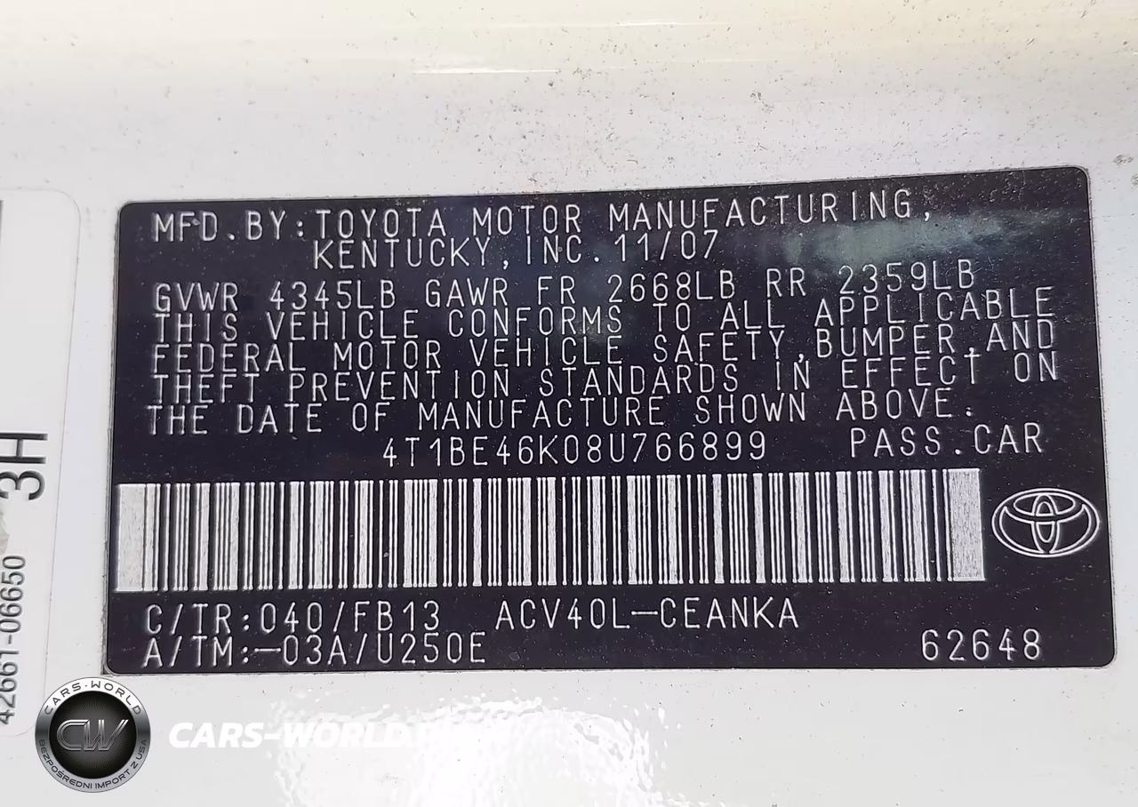 2008 Toyota Camry VIN:4T1BE46K08U766899 - 9