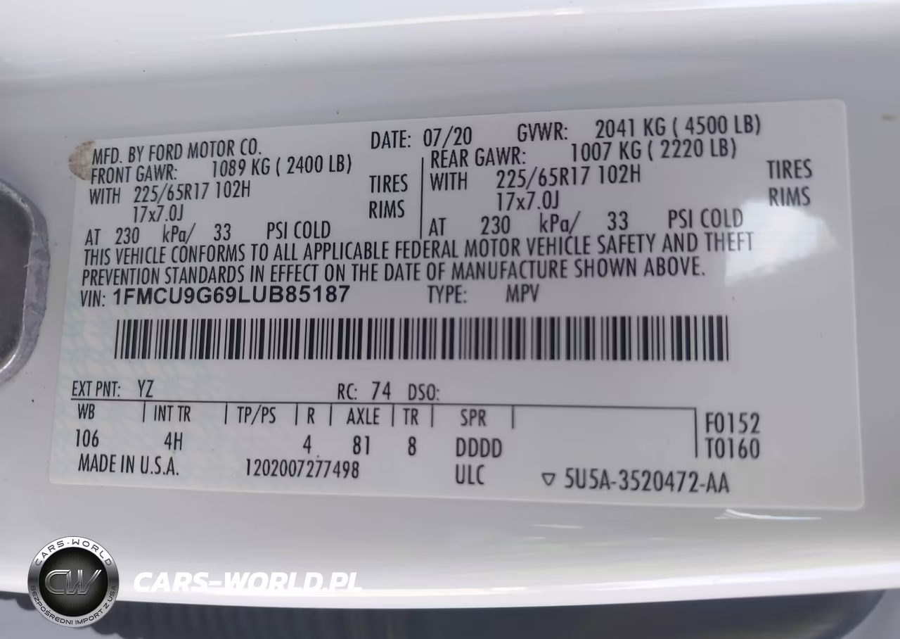 2020 Ford Escape Se VIN:1FMCU9G69LUB85187 - 9
