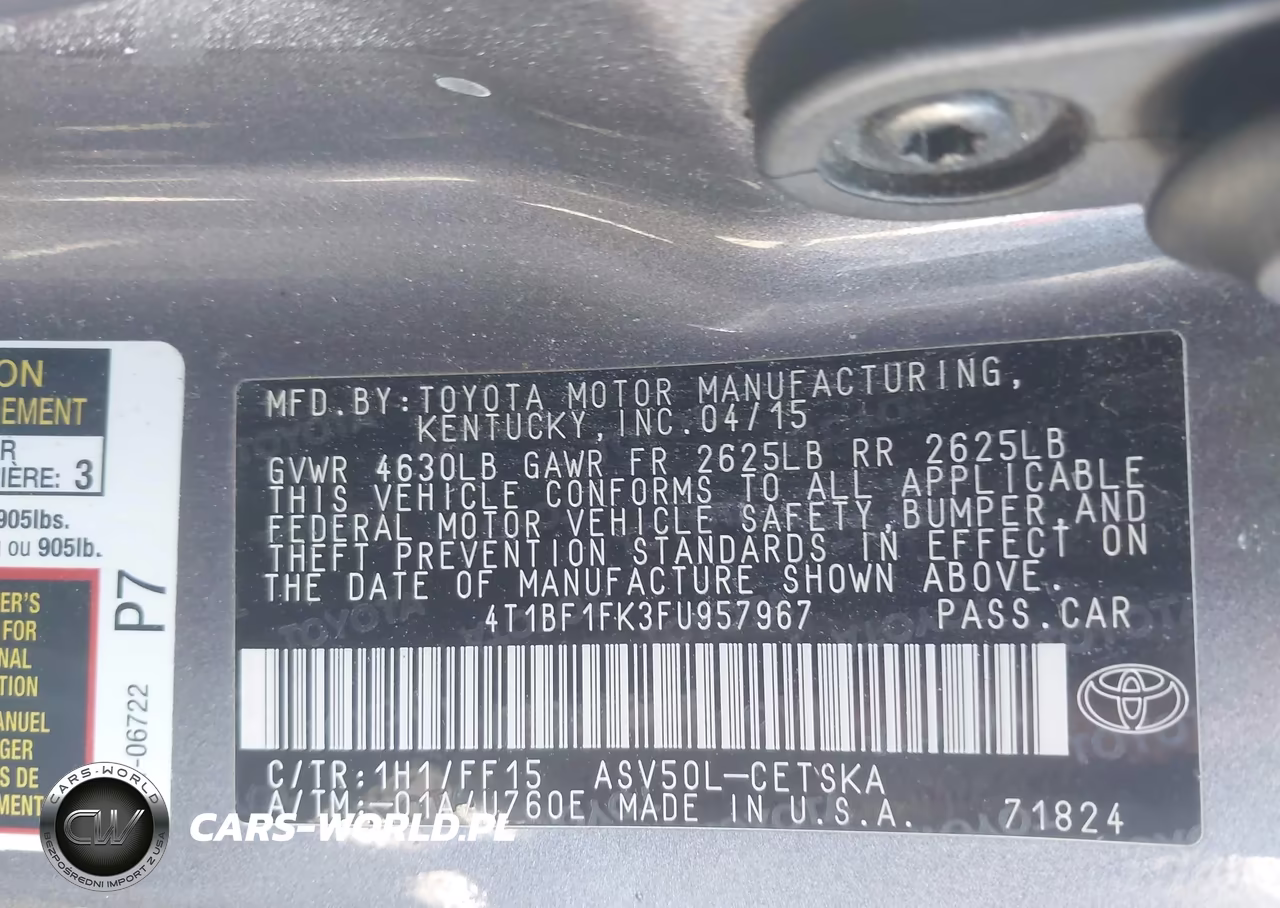 2015 Toyota Camry Se VIN:4T1BF1FK3FU957967 - 9