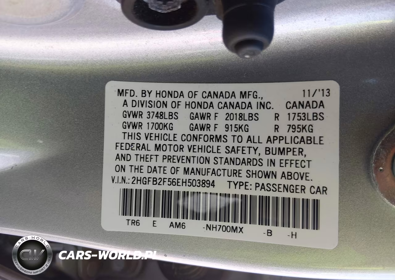 2014 Honda Civic Lx VIN:2HGFB2F56EH503894 - 9