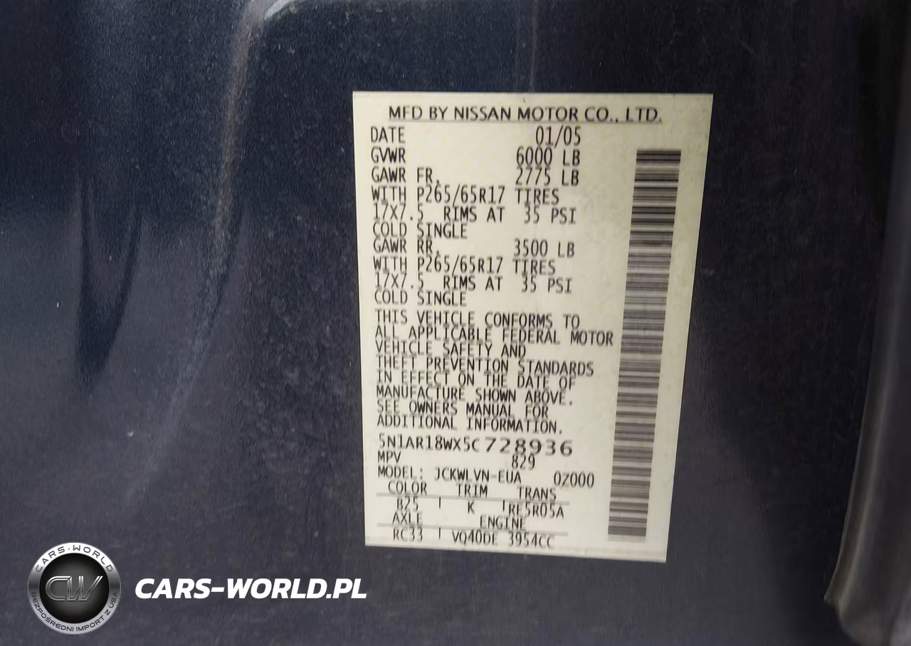 2005 Nissan Pathfinder Le VIN:5N1AR18WX5C728936 - 9