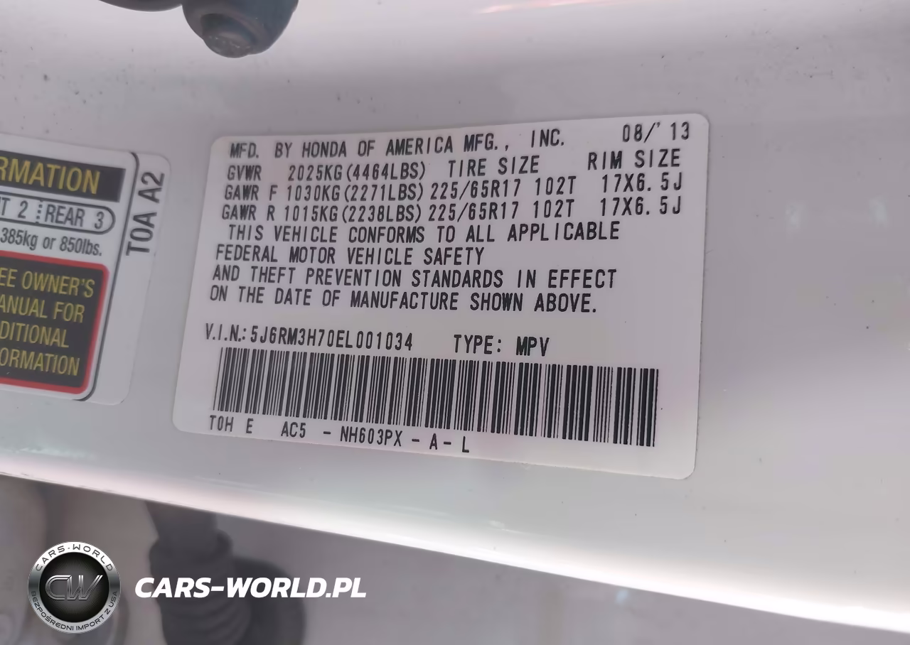 2014 Honda Cr-V Ex-L VIN:5J6RM3H70EL001034 - 9