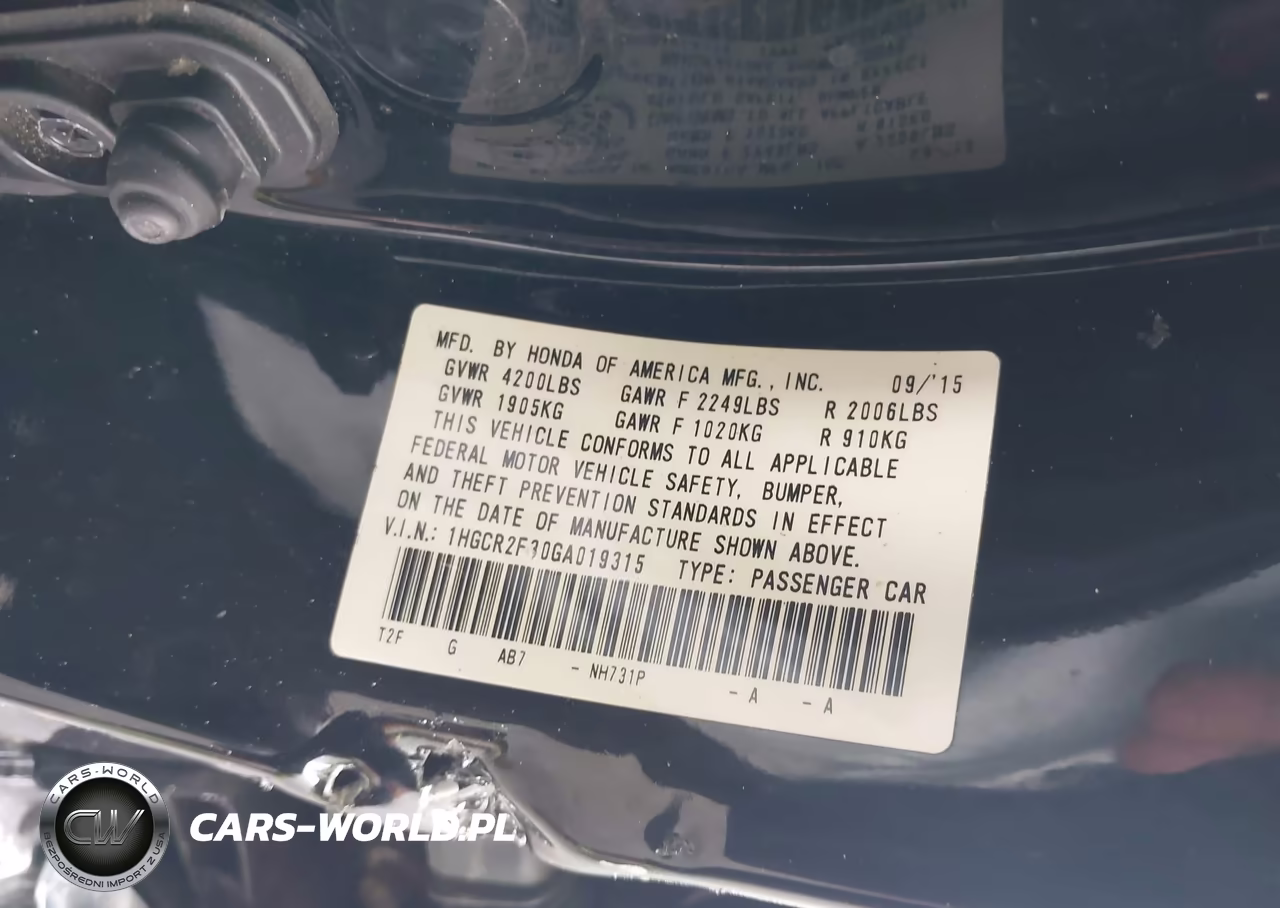 2016 Honda Accord Lx VIN:1HGCR2F30GA019315 - 9
