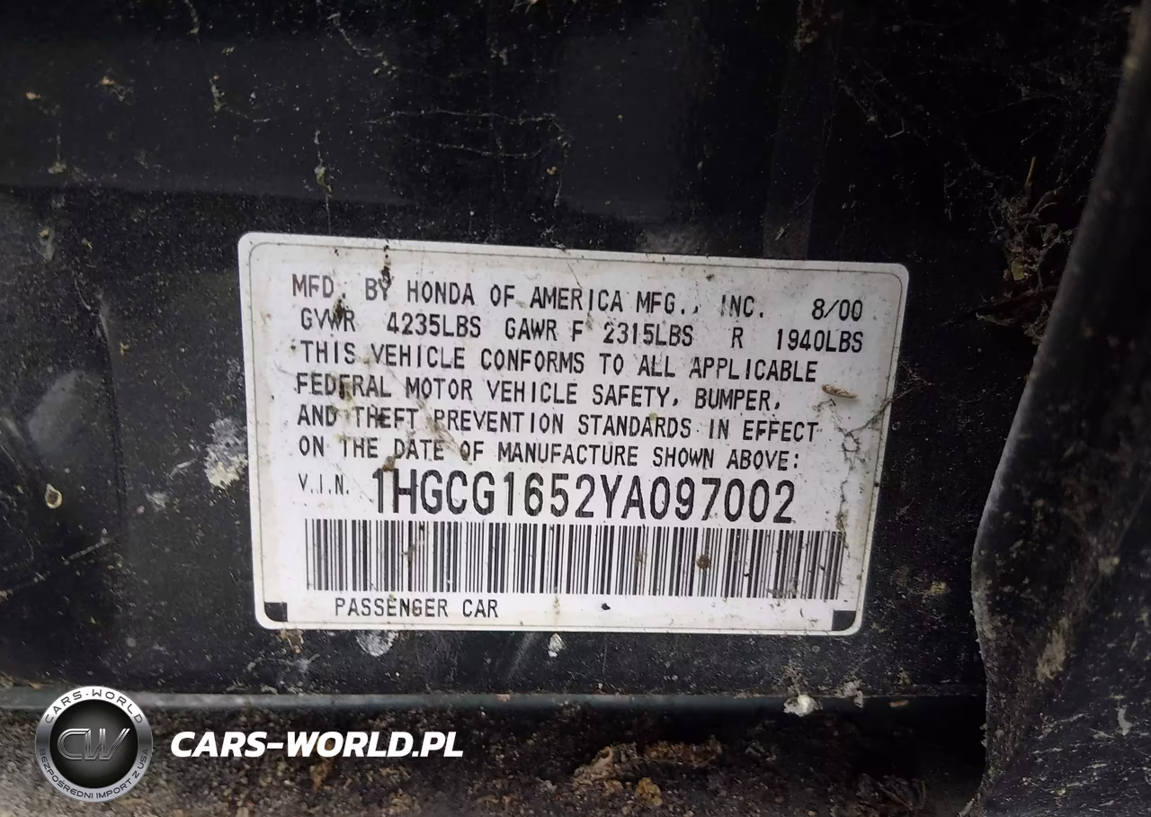 2000 Honda Accord 3.0 Ex VIN:1HGCG1652YA097002 - 9
