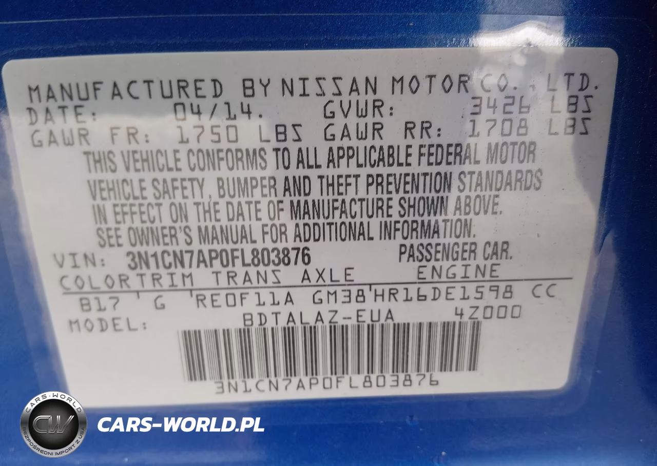 2015 Nissan Versa 1.6 S+ VIN:3N1CN7AP0FL803876 - 9