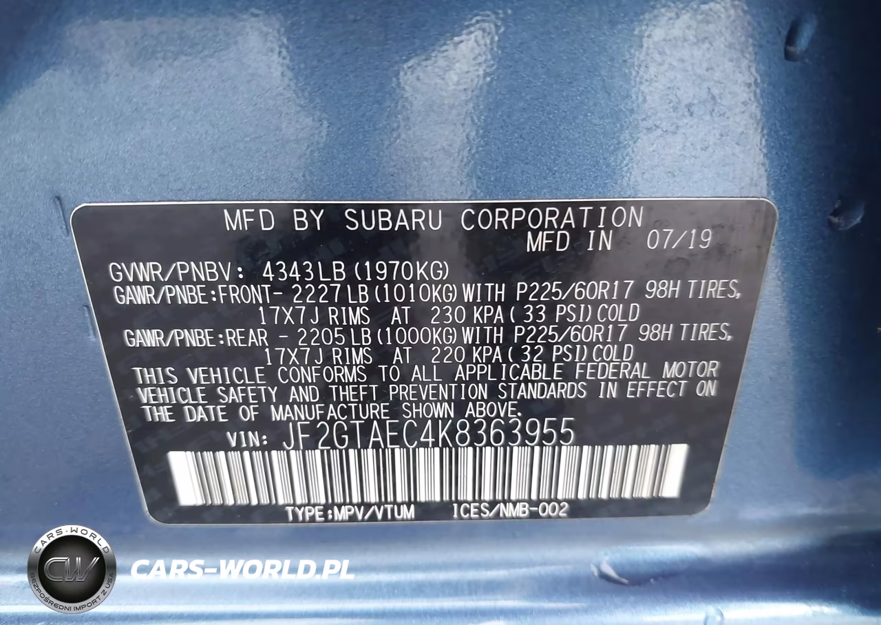 2019 Subaru Crosstrek 2.0I Premium VIN:JF2GTAEC4K8363955 - 9