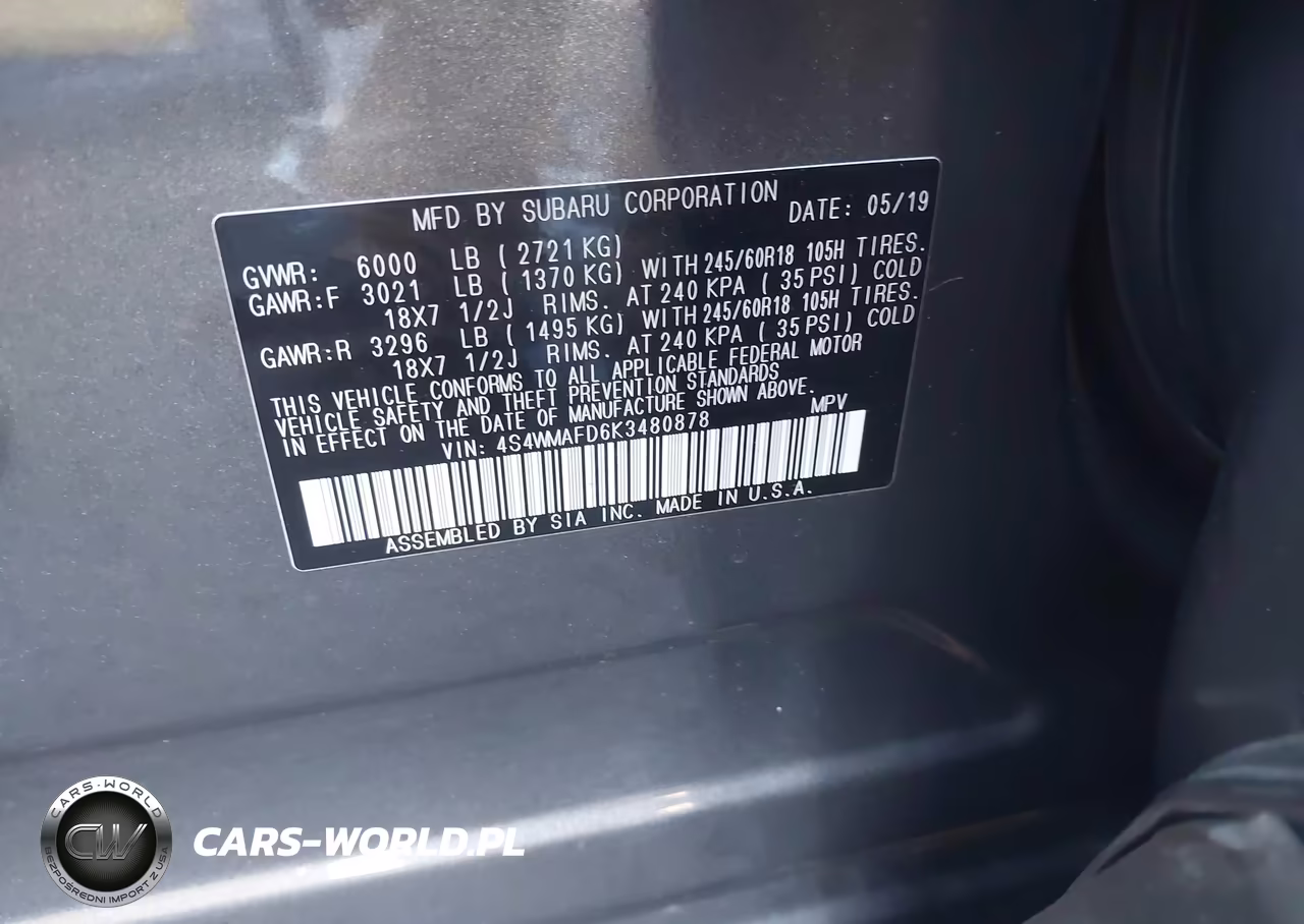 2019 Subaru Ascent Premium VIN:4S4WMAFD6K3480878 - 9