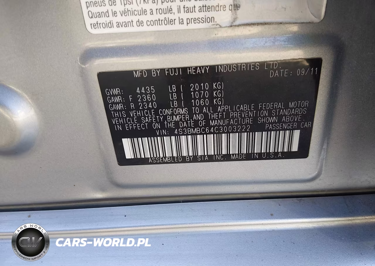 2012 Subaru Legacy 2.5I Premium VIN:4S3BMBC64C3003222 - 9