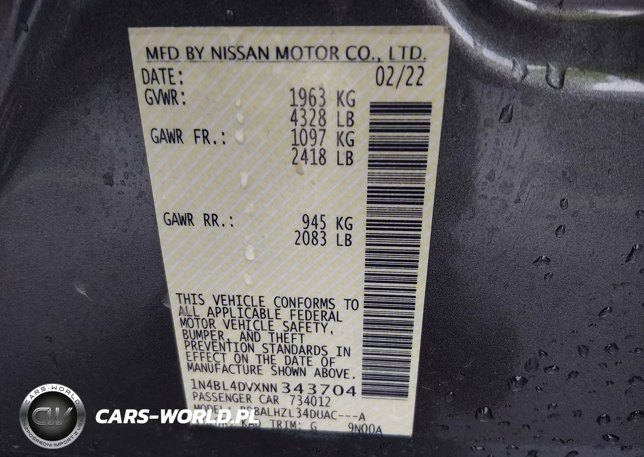 2022 Nissan Altima Sv Fwd VIN:1N4BL4DVXNN343704 - 9
