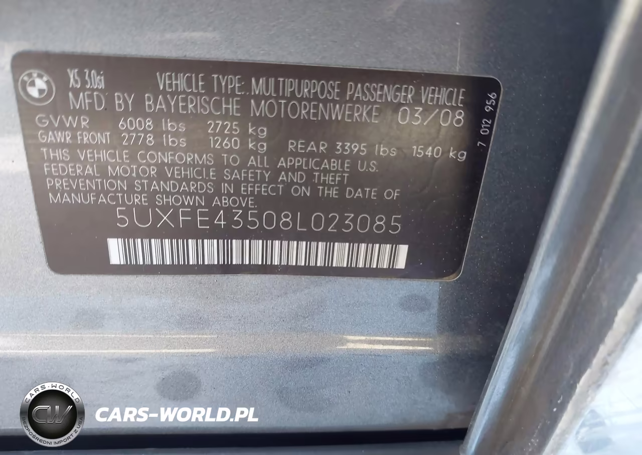 2008 BMW X5 3.0Si VIN:5UXFE43508L023085 - 9