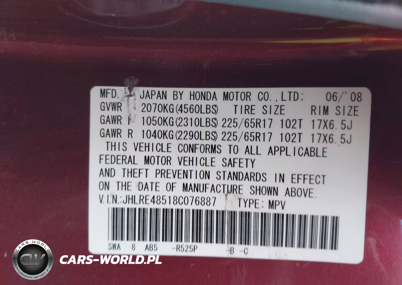 2008 Honda Cr-V Ex VIN:JHLRE48518C076887 - 9