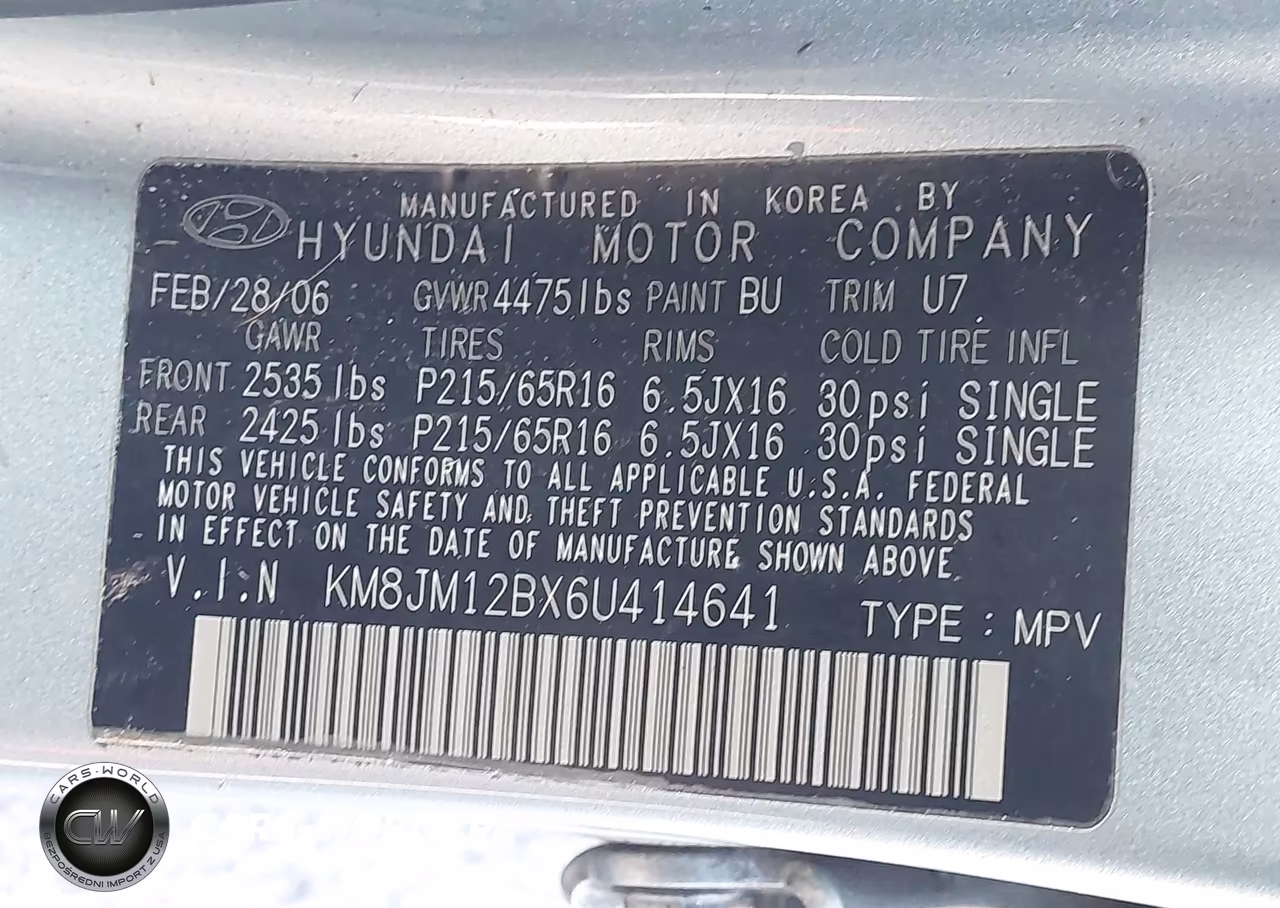 2006 Hyundai Tucson Gl VIN:KM8JM12BX6U414641 - 9