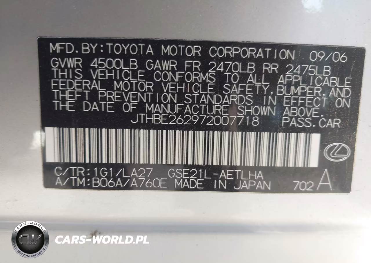 2007 Lexus Is 350 VIN:JTHBE262972007718 - 9