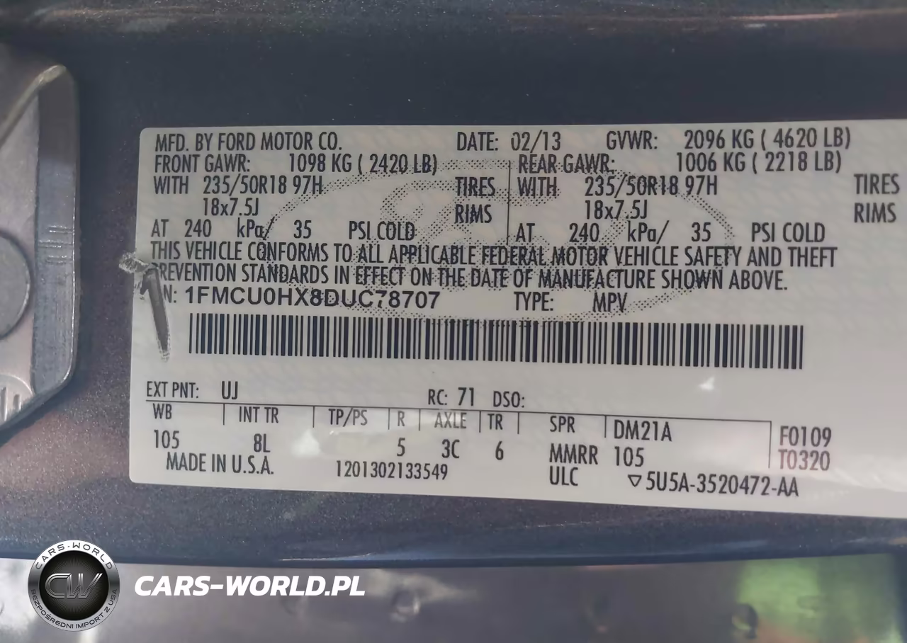 2013 Ford Escape Sel VIN:1FMCU0HX8DUC78707 - 9