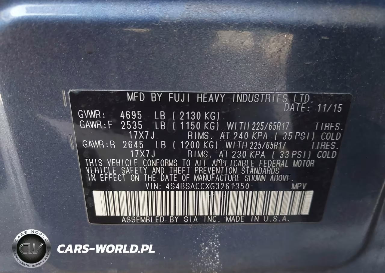 2016 Subaru Outback 2.5I Premium VIN:4S4BSACCXG3261350 - 9