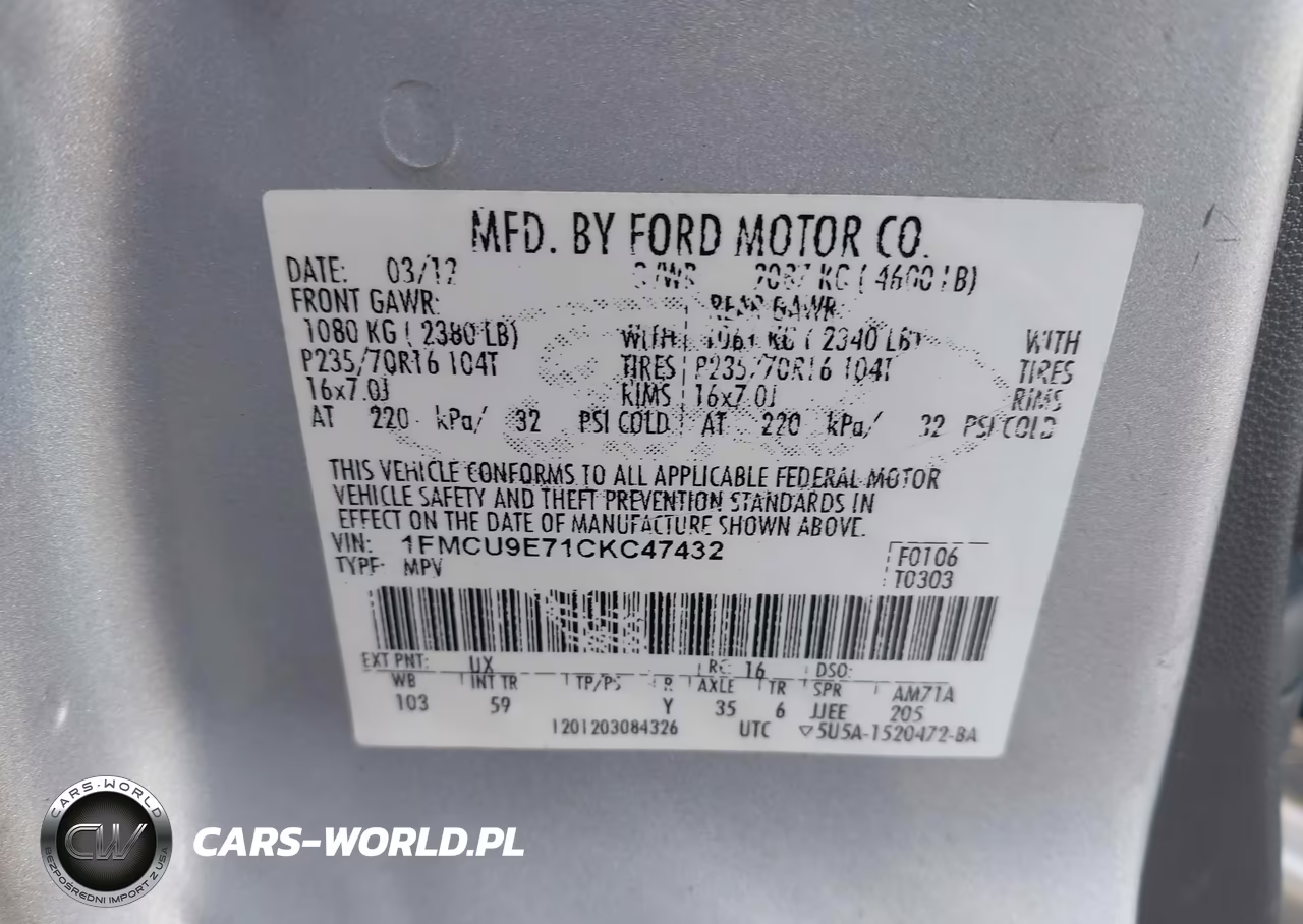 2012 Ford Escape Limited VIN:1FMCU9E71CKC47432 - 9