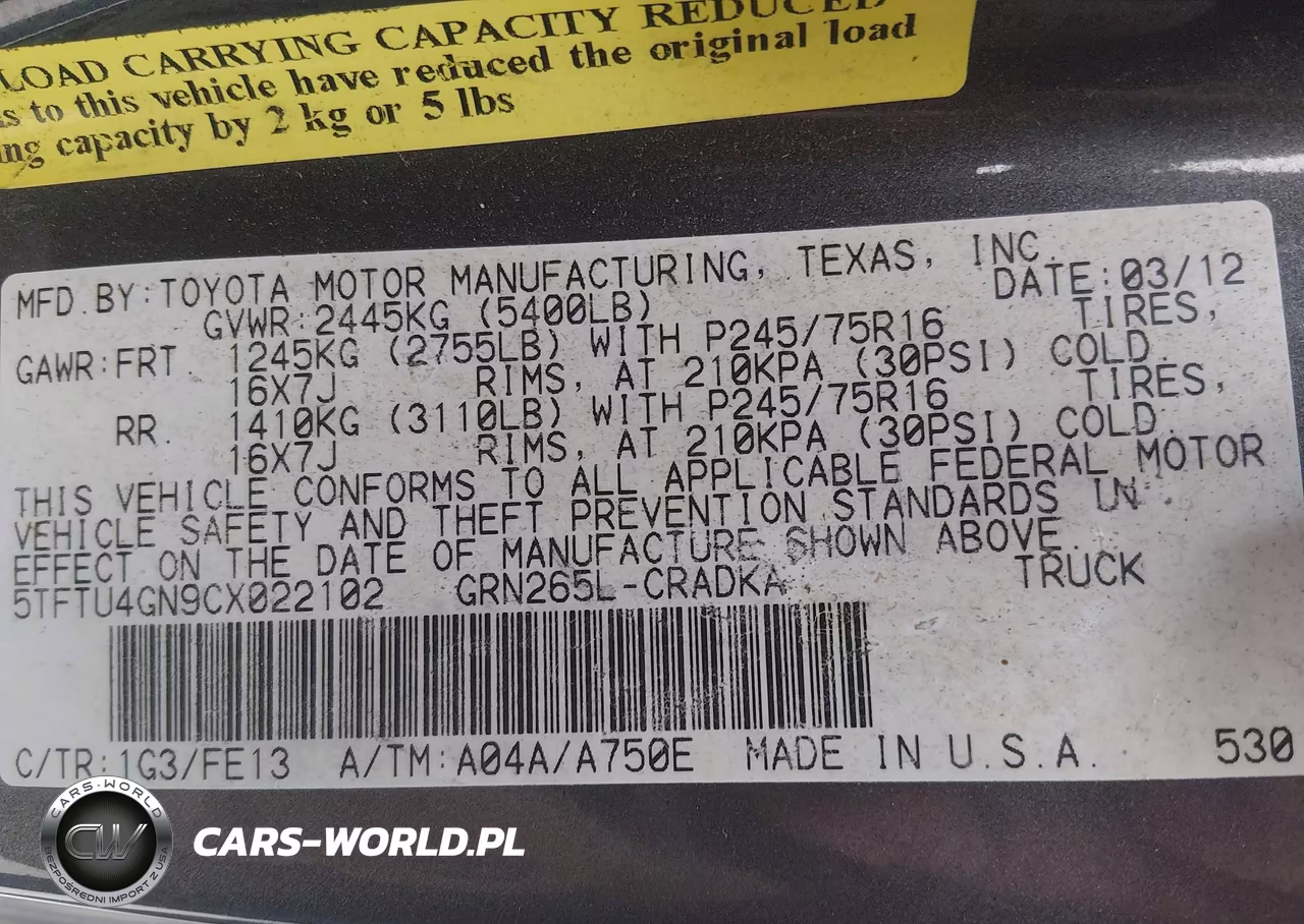 2012 Toyota Tacoma Prerunner V6 VIN:5TFTU4GN9CX022102 - 9