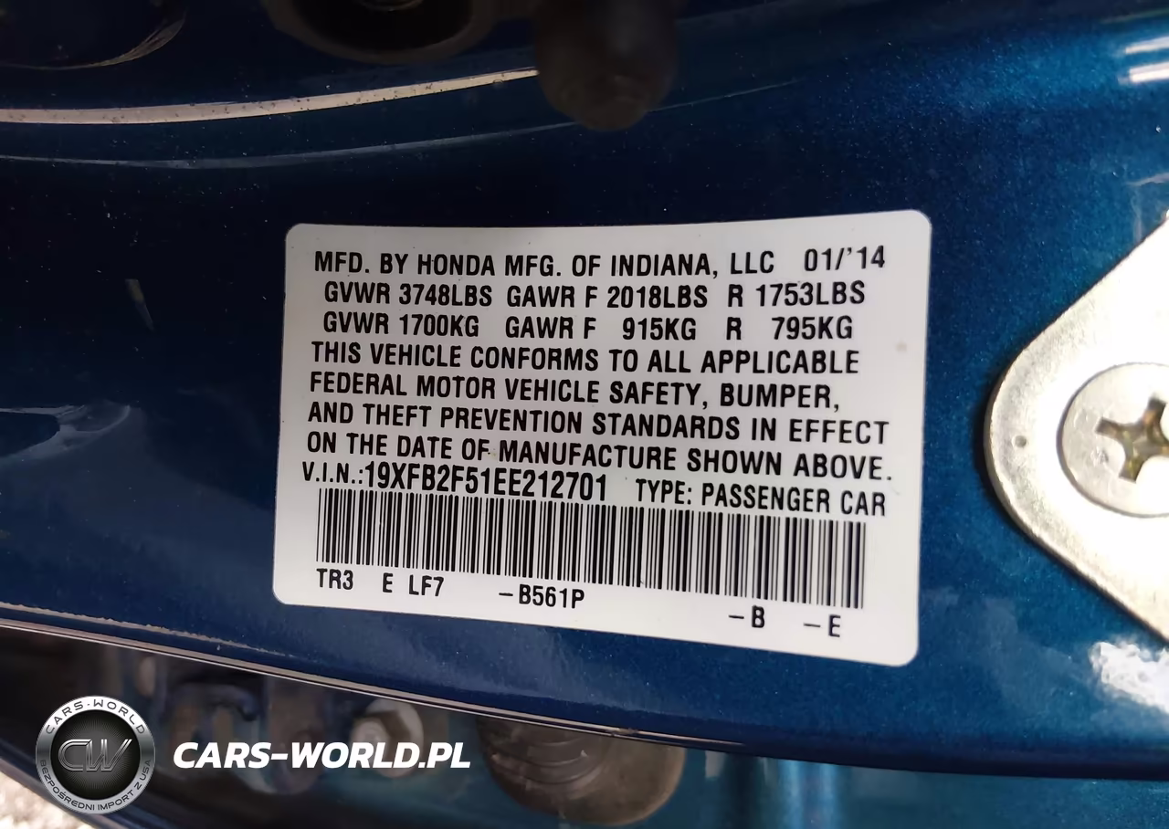 2014 Honda Civic Lx VIN:19XFB2F51EE212701 - 9