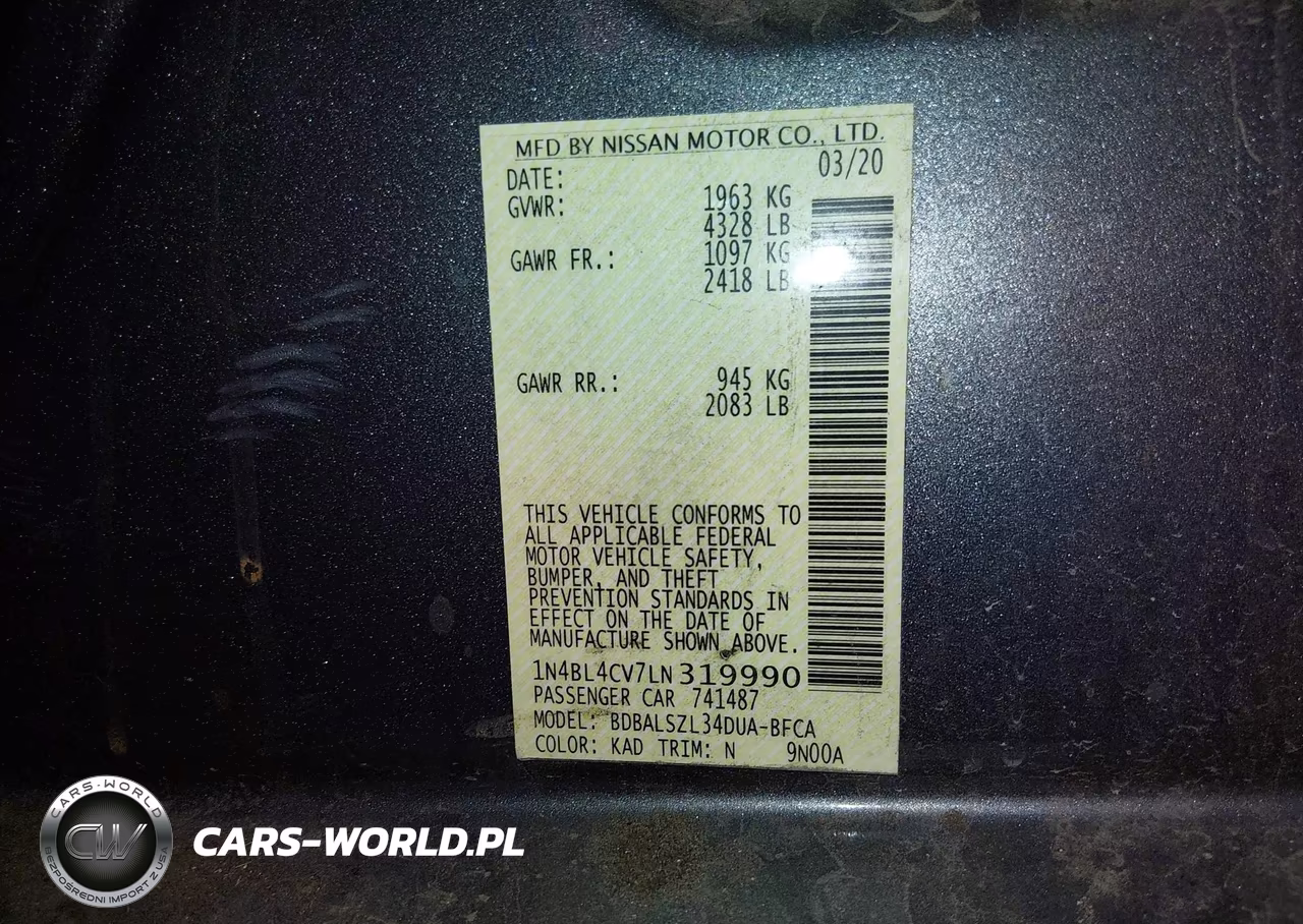 2020 Nissan Altima Sr Fwd VIN:1N4BL4CV7LN319990 - 9