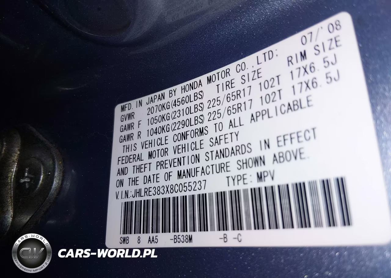 2008 Honda Cr-V Lx VIN:JHLRE383X8C055237 - 9