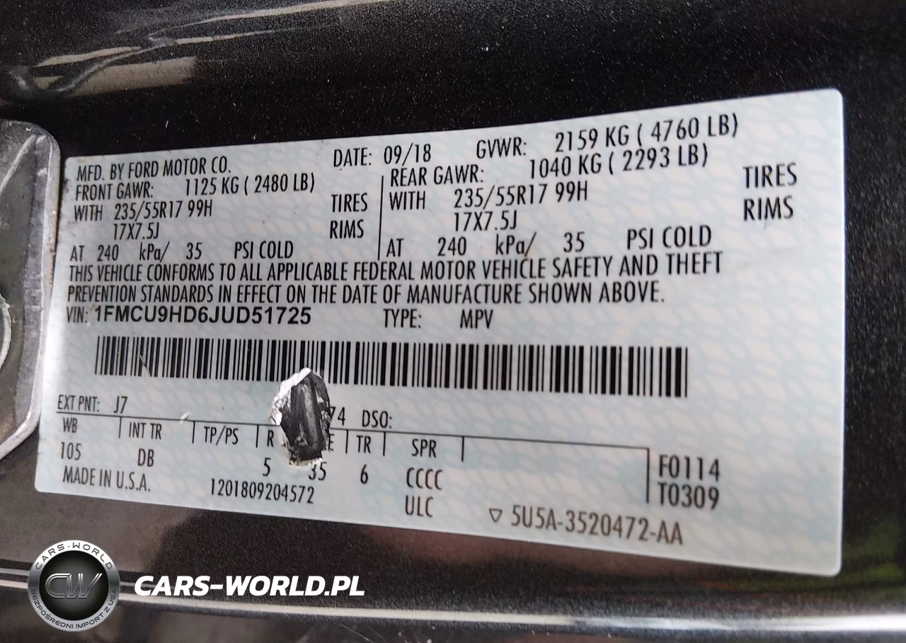 2018 Ford Escape Sel VIN:1FMCU9HD6JUD51725 - 9