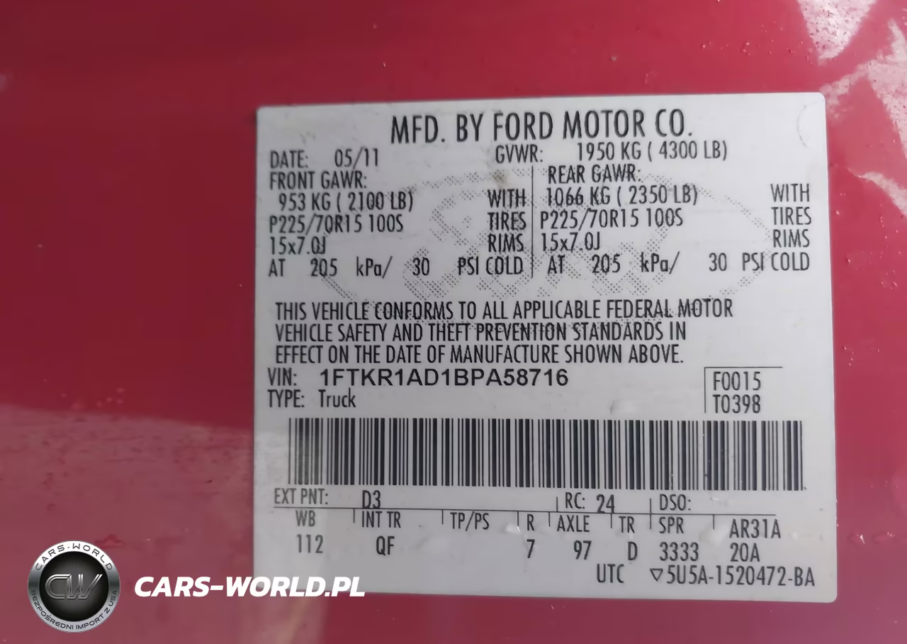 2011 Ford Ranger Xl VIN:1FTKR1AD1BPA58716 - 9