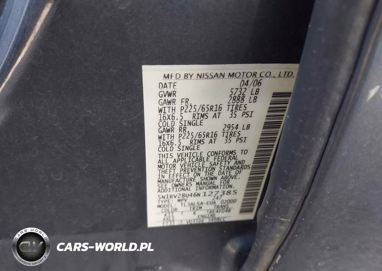 2006 Nissan Quest 3.5 S VIN:5N1BV28U46N127385 - 9