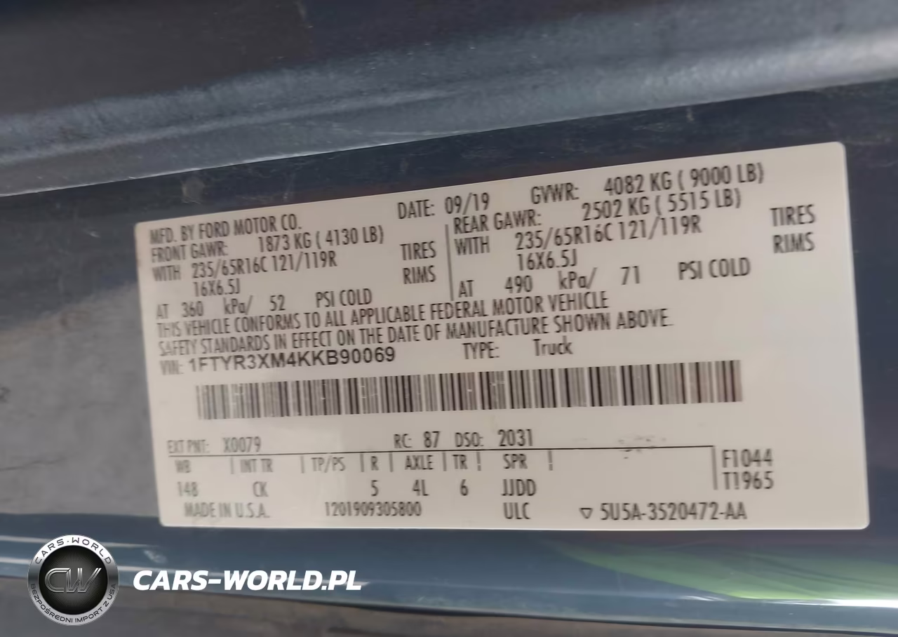 2019 Ford Transit-250 VIN:1FTYR3XM4KKB90069 - 9