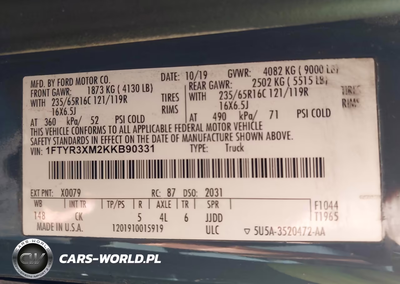 2019 Ford Transit-250 VIN:1FTYR3XM2KKB90331 - 9