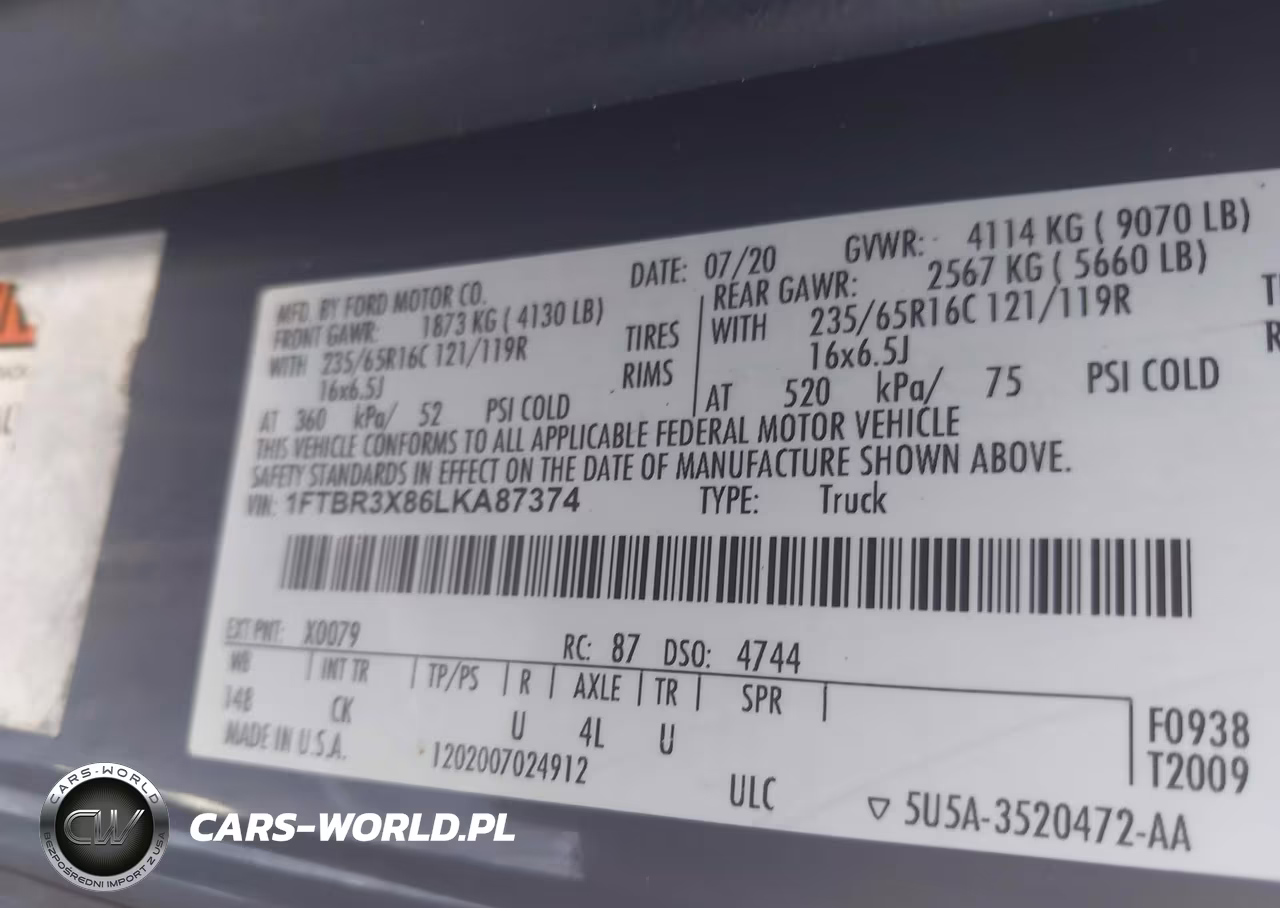 2020 Ford Transit-250 Cargo Van VIN:1FTBR3X86LKA87374 - 9