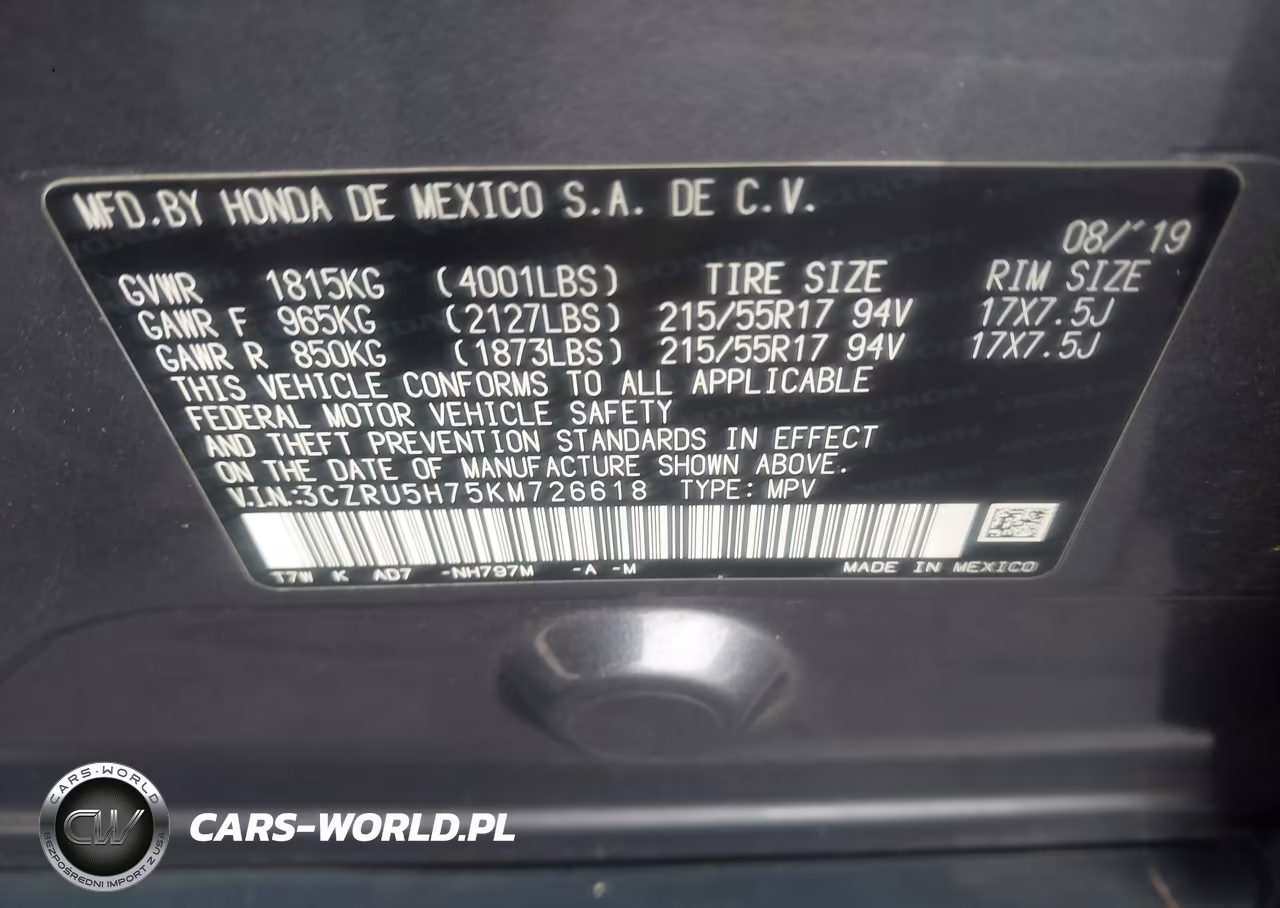 2019 Honda Hr-V Ex-L VIN:3CZRU5H75KM726618 - 9