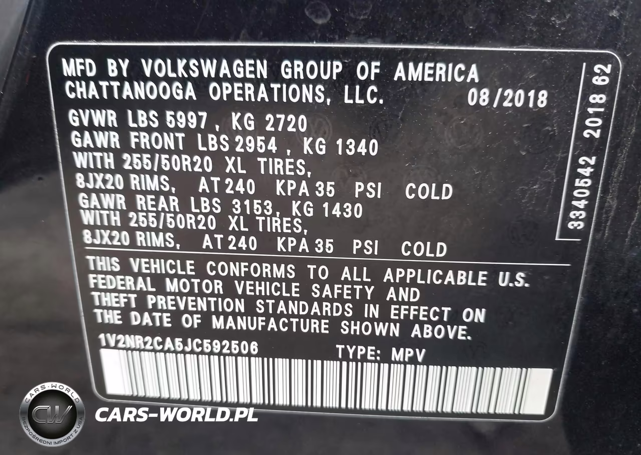 2018 Volkswagen Atlas 3.6L V6 Sel Premium VIN:1V2NR2CA5JC592506 - 9