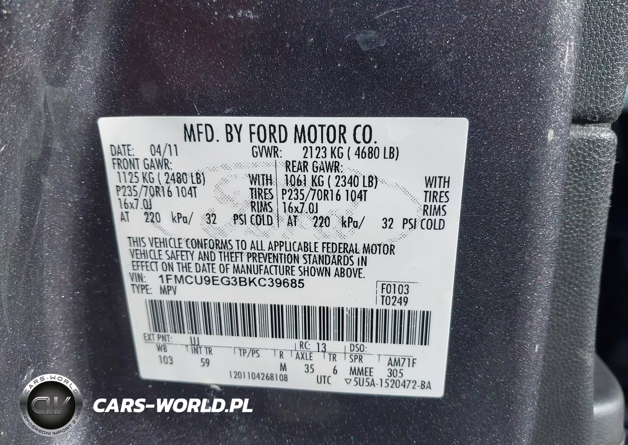 2011 Ford Escape Limited VIN:1FMCU9EG3BKC39685 - 9