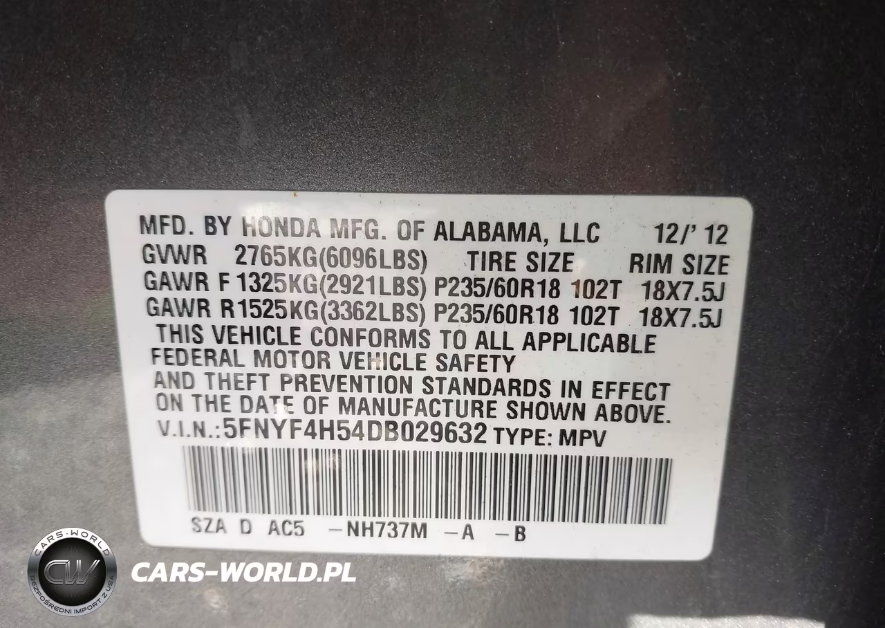 2013 Honda Pilot Ex-L VIN:5FNYF4H54DB029632 - 9