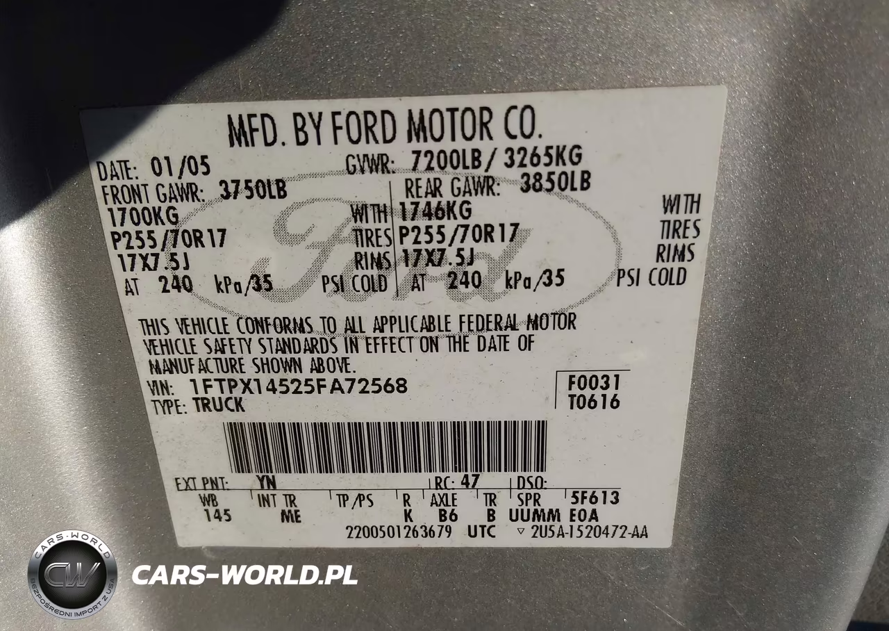 2005 Ford F-150 Fx4-Lariat-Xl-Xlt VIN:1FTPX14525FA72568 - 9